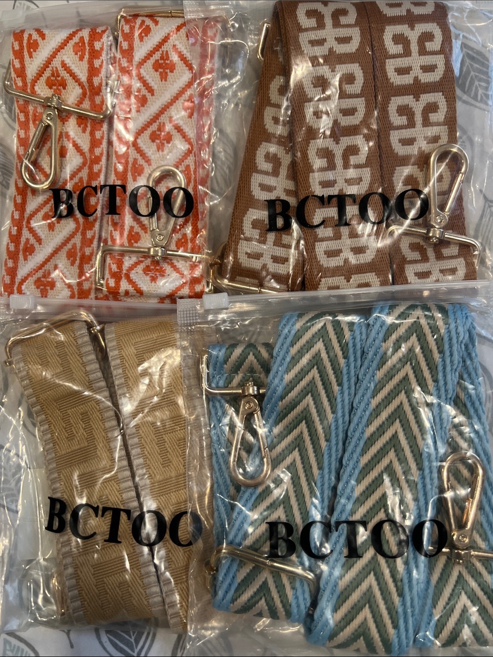Four Adjustable Bag Strap Orange and White Patterned